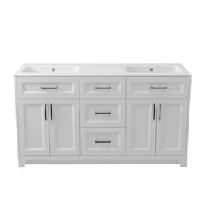 60 in. W x 21.81 in. D x 34 in. H Solid Wood Bath Vanity in Glossy White Solid Surface Top,Double Sink, White,Soft Close