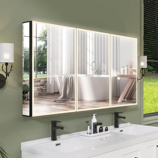 60 in. W x 30 in. H Rectangular Aluminum Bathroom Medicine Cabinet with Mirror and LED Lights Recessed/Surface mount