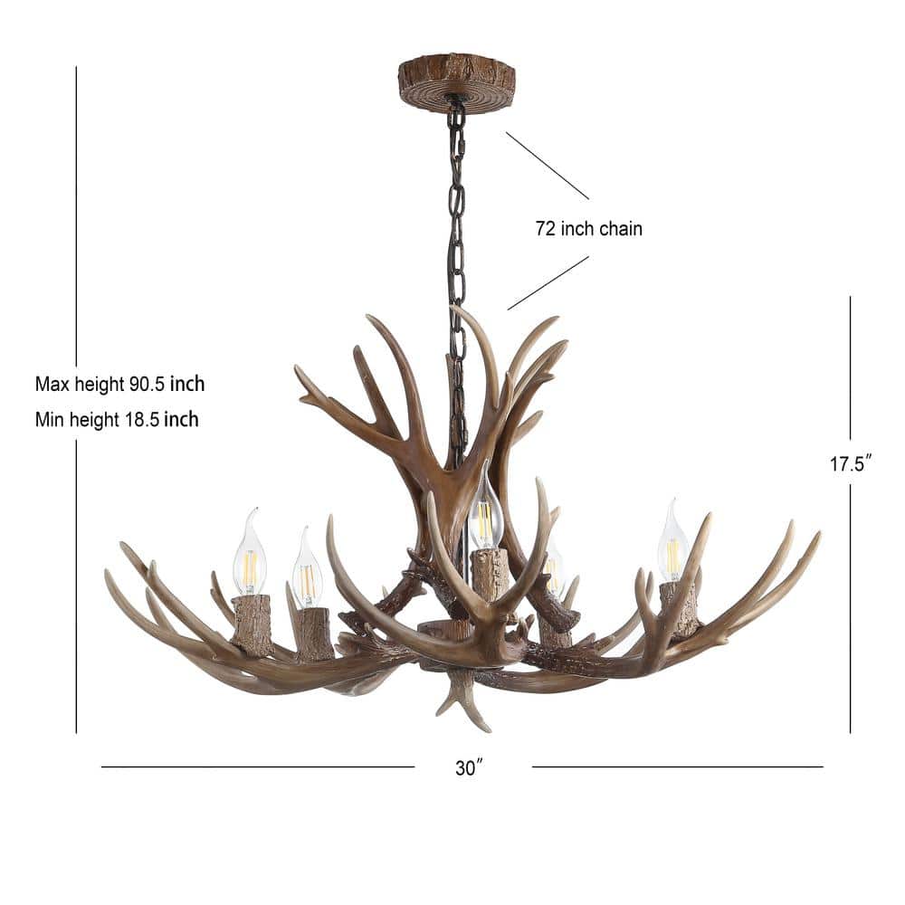 Eldora 30" Brown Resin Antler 5-Light Chandelier