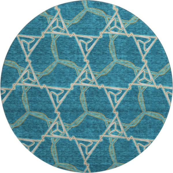 Addison Rugs Mayfield Premium Machine Washable Abstract AMF959 Teal 8 ft. x 8 ft. Round Rug
