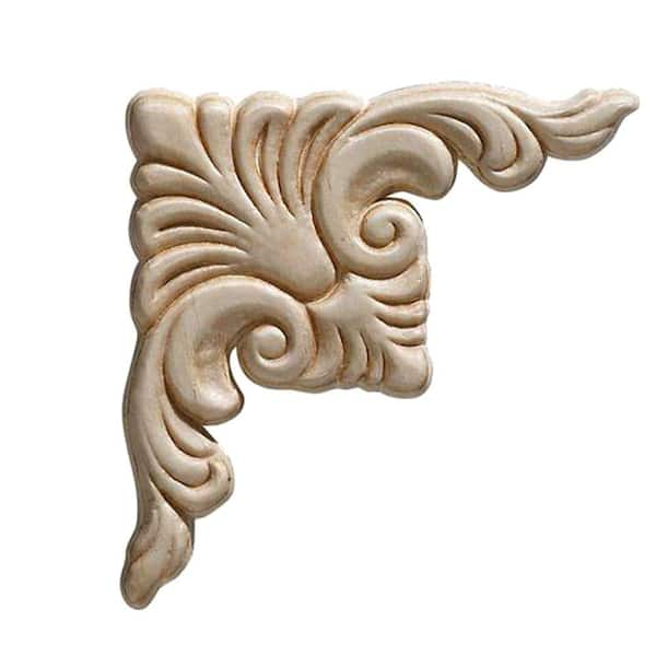 Ornamental Mouldings 3319PK 7/32 in. x 3-3/4 in. x 3-3/4 in. Birch Acanthus Corner Onlay Ornament Moulding (2-Pack)