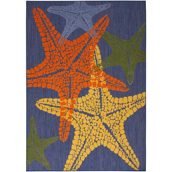 Aloha Blue Multicolor 5 ft. x 8 ft. Nature-inspired Contemporary Indoor/Outdoor Area Rug