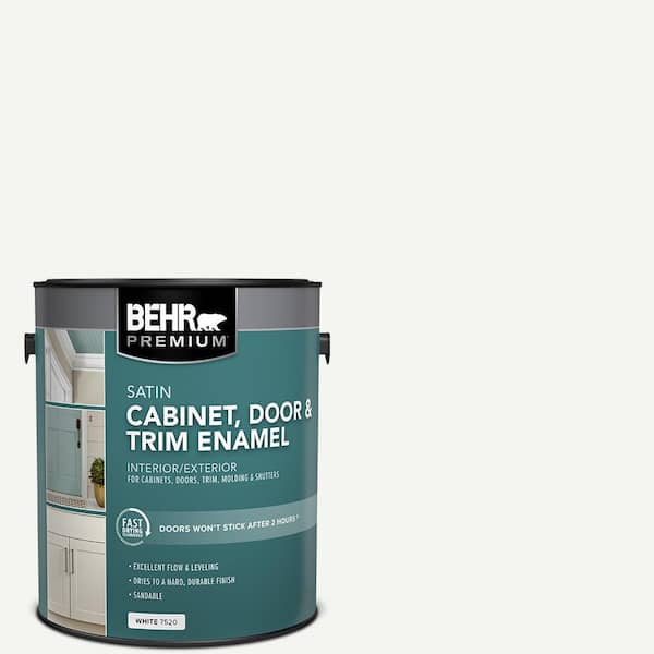 BEHR PREMIUM 1 gal. White Satin Enamel Interior/Exterior Cabinet, Door and Trim Paint