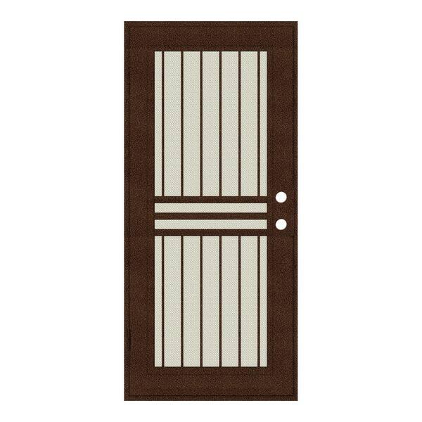 Unique Home Designs 30 in. x 80 in. Plain Bar Copperclad Left-Hand Surface Mount Aluminum Security Door with Beige Perforated Screen
