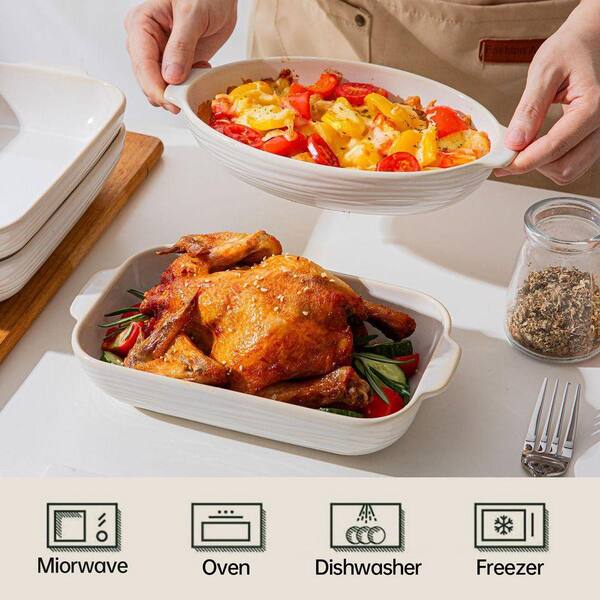 UUDULY 17 oz Rectangular Ceramic Baking Dish White Porcelain