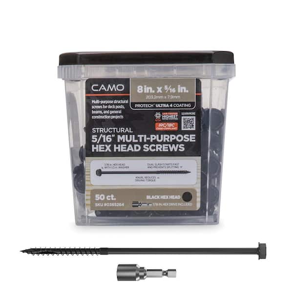 CAMO 5/16 in. x 8 in. Hex Head Multi-Purpose Hex Drive Structural Wood Screw - PROTECH Ultra 4 Exterior Coated (50-Pack)