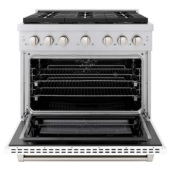 36 in. 5.2 cu. ft. Paramount Dual Fuel Range with 6 Burner DuoPro Cooktop and Convection Oven with White Matte Door