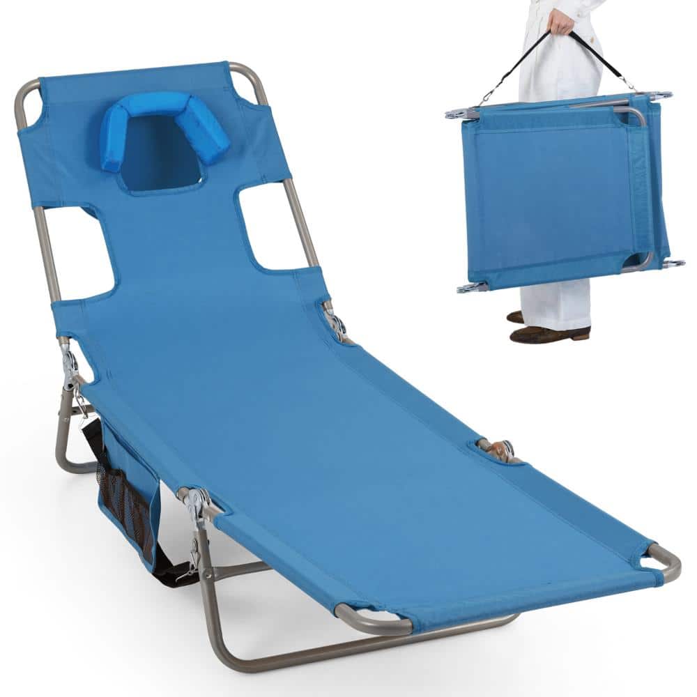 50.5-72.5 in. Blue Oxford Fabric Folding Beach Lounge Chair with Face Hole, Arm Holes and 5-Position Backrest price history on PriceWatchPro