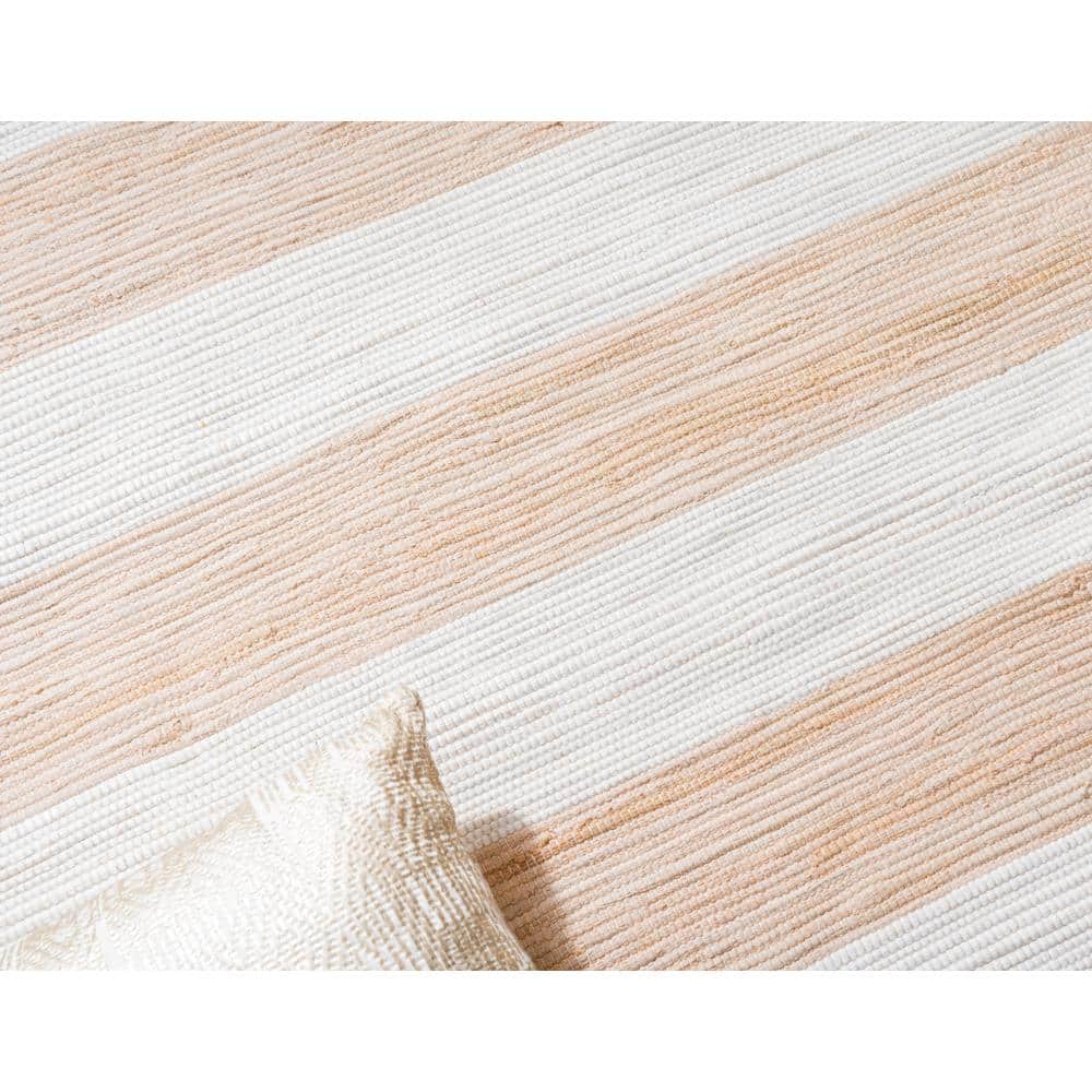 Handwoven Beige Stripe Braided Chindi Rag Rug 9' x 12'