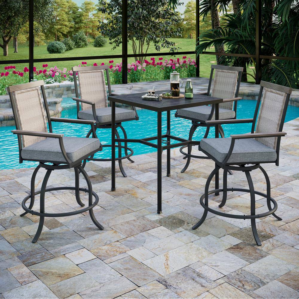PHI VILLA 5Piece Metal Bar Height Outdoor Bistro Set with Square Table