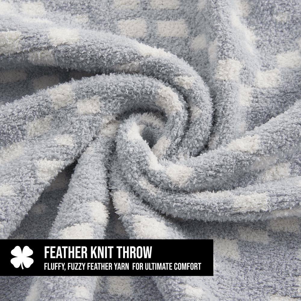 Gray Geometric Jacquard Reversible Knitted Throw Blanket 50" x 70"