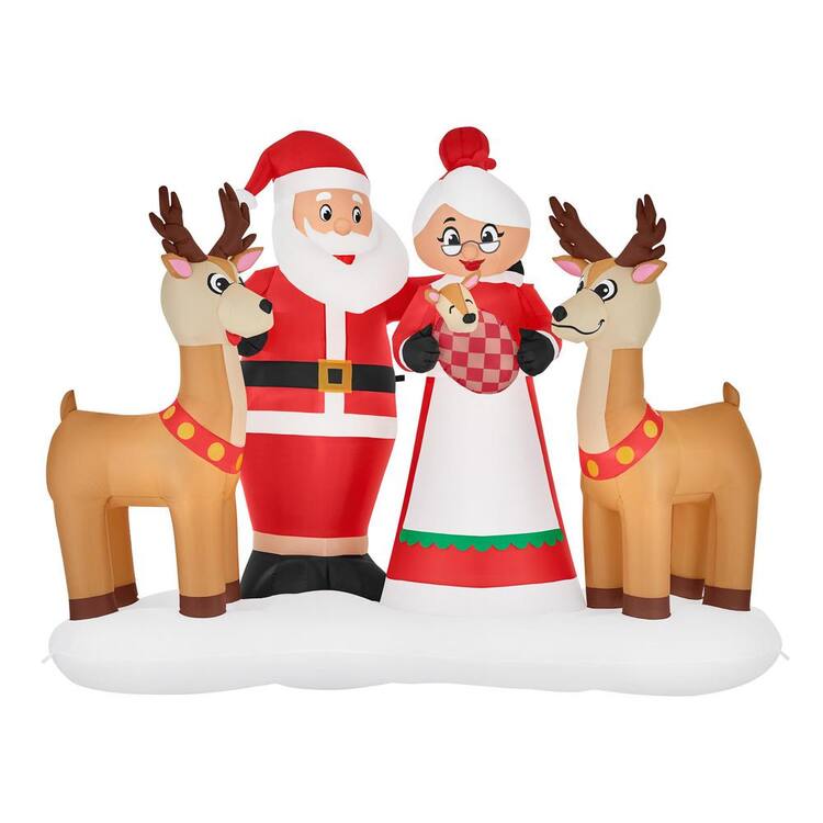 Home Accents Holiday 6 ft. x 7.5 ft. LED Santa and Mrs. Claus with Deer Inflatable