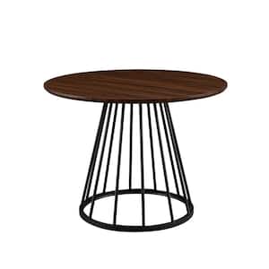 40 in. Round Dark Walnut/Black Modern Wood-Top Dining Table with Metal Cage Base (Seats 4)