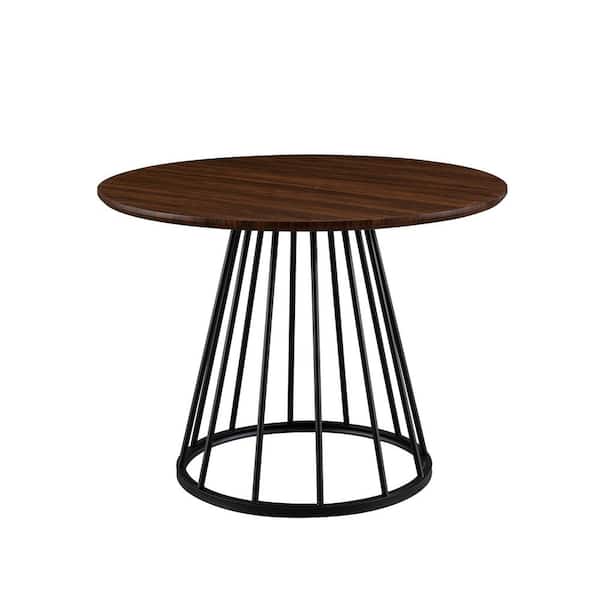 Welwick Designs 40 in. Round Dark Walnut/Black Modern Wood-Top Dining Table with Metal Cage Base (Seats 4)