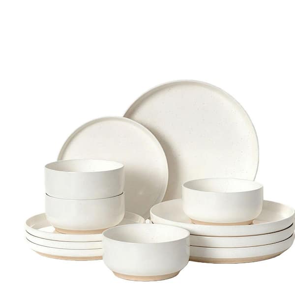12-Piece Cream White Ceramic Dinnerware Set Dishwasher Safe Plates and Bowls Set for Kitchen Dining (Service for 4)