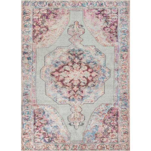 Well Woven Lotus Ramon Pink Pastel, Pink And Green Rug