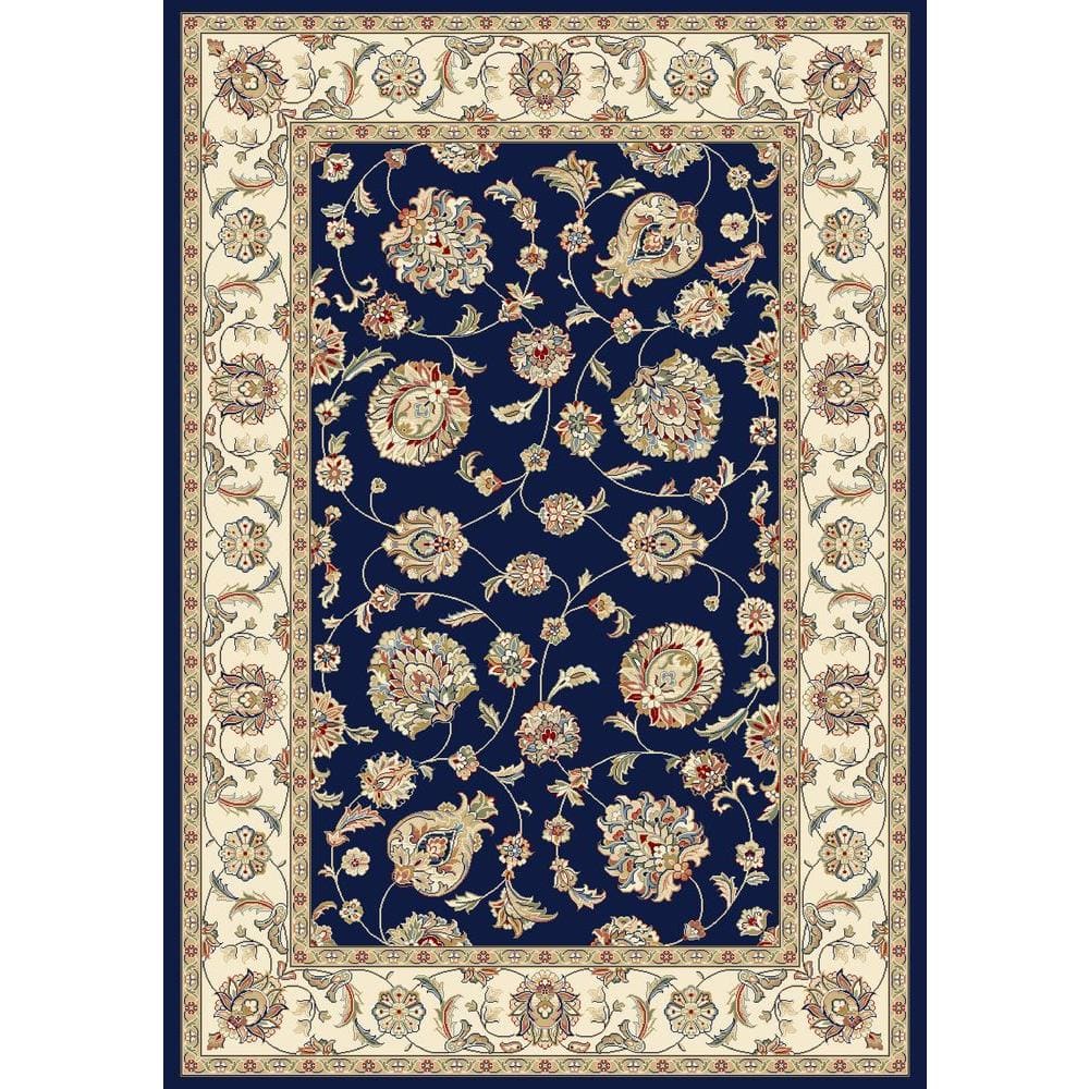 Ivory and Blue Hand-Knotted Synthetic Persian Area Rug