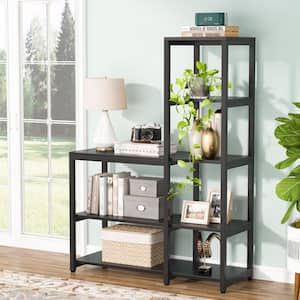 Earlimart 57 in. Black Wood 5-Shelf Standard Bookcase for Living Room Home Office