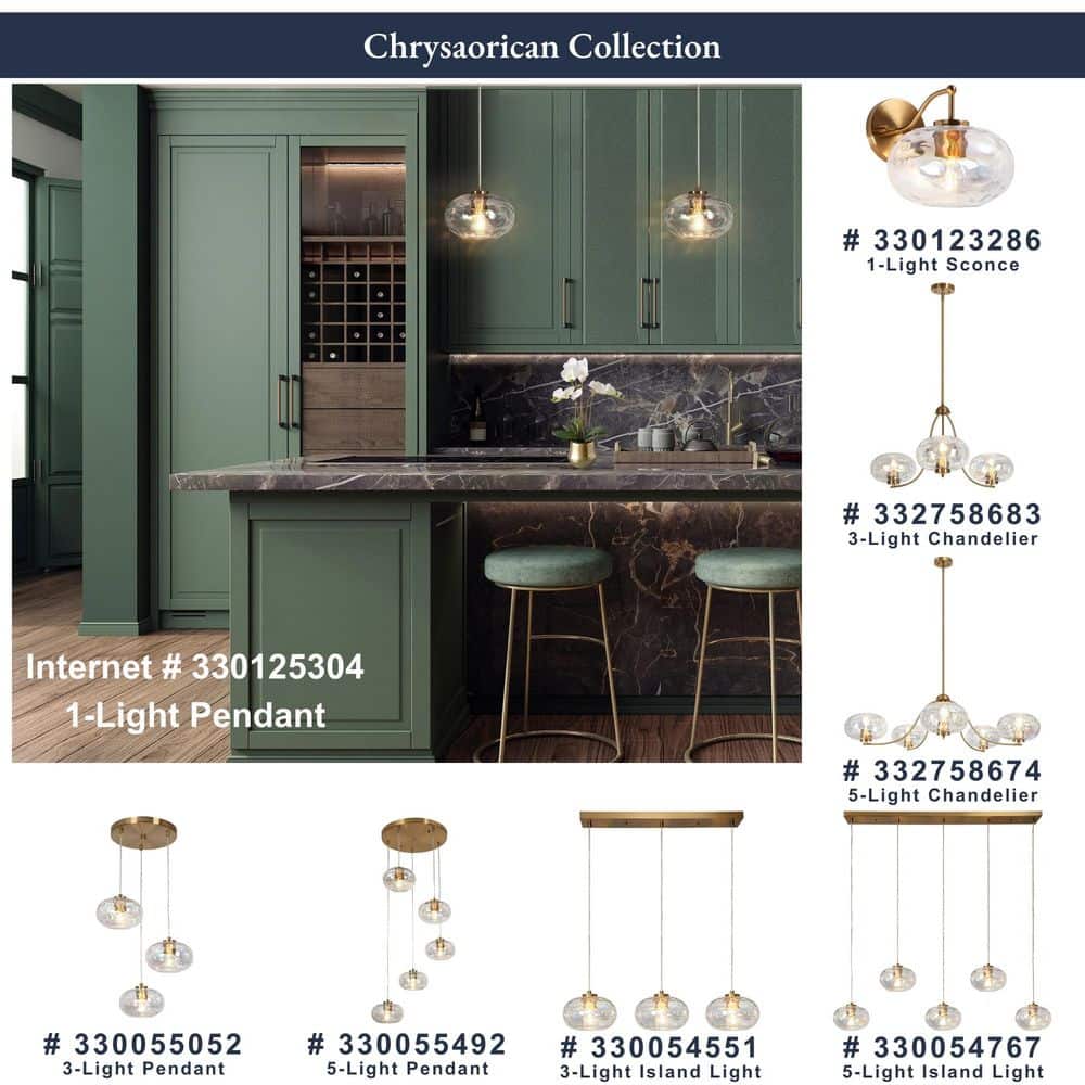 Modern Brass and Crystal 3-Light Cluster Pendant Chandelier