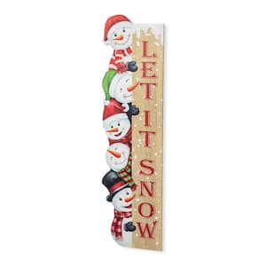 41.75 in. H Lighted Wooden Christmas Let it Snow Stack Snowman Porch Decor with Timer