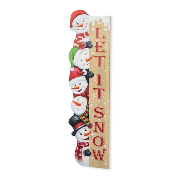 41.75 in. H Lighted Wooden Christmas Let it Snow Stack Snowman Porch Decor with Timer