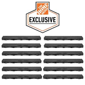 Compact Series 39.4 in. L x 5.4 in. W x 3.2 in. D Trench and Channel Drain Kit with Black Grates (12-Pack: 39.4 ft.)