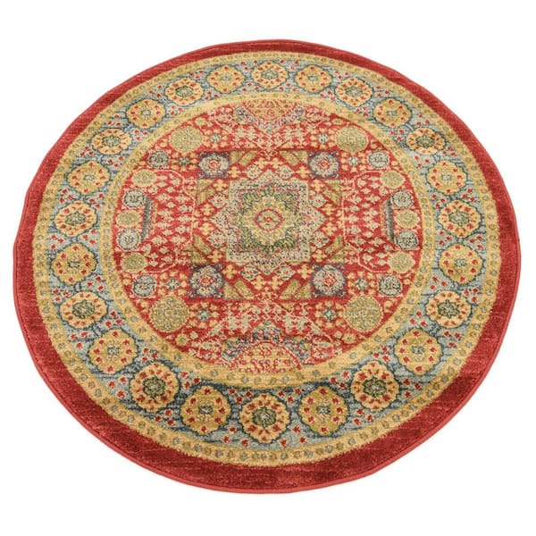 Unique Loom Palace Madison Red 3 X, 3 Inch Round Rugs