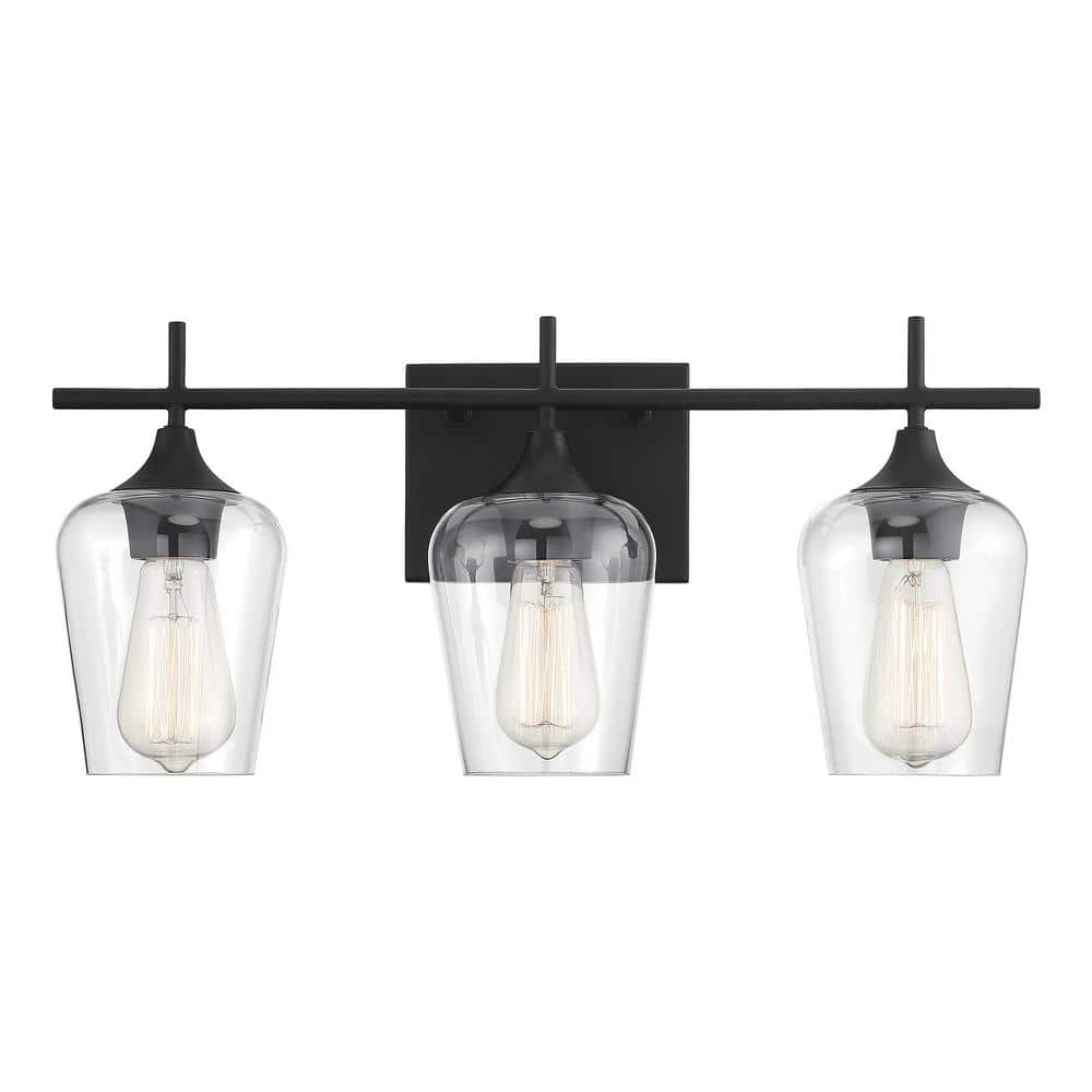 Savoy House 8-4030-3-BK Octave 3 Light Bathroom Vanity Light in a Black Finish with Clear Glass (21  W x 9  H)