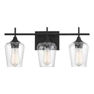 Octave 21 in. W x 9 in. H 3-Light Black Bathroom Vanity Light with Clear Glass Shades