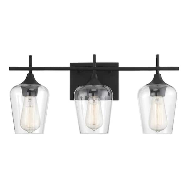 Savoy House Octave 21 in. W x 9 in. H 3-Light Black Bathroom Vanity Light with Clear Glass Shades
