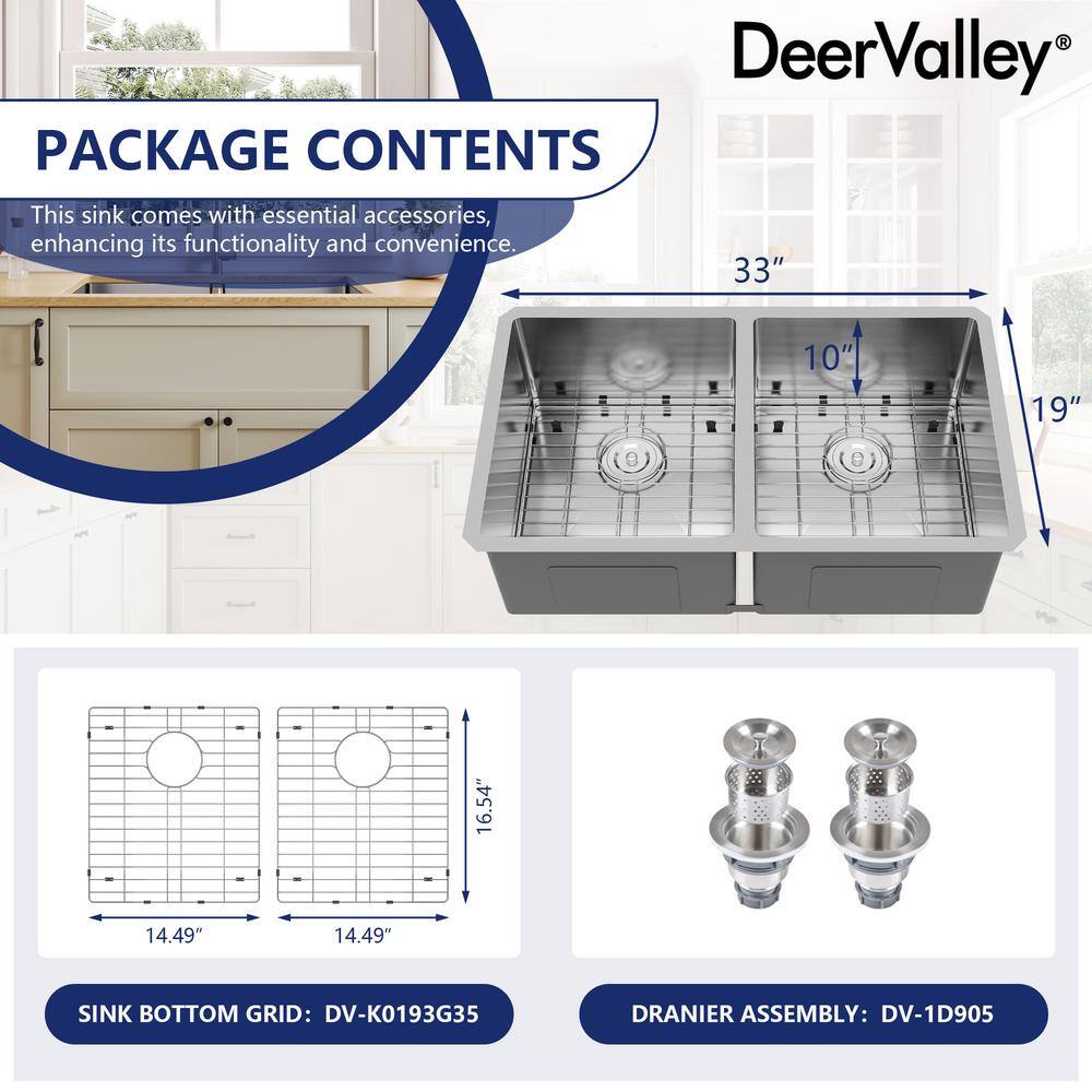 DeerValley 33'' Stainless Steel Double Bowl Undermount Kitchen Sink