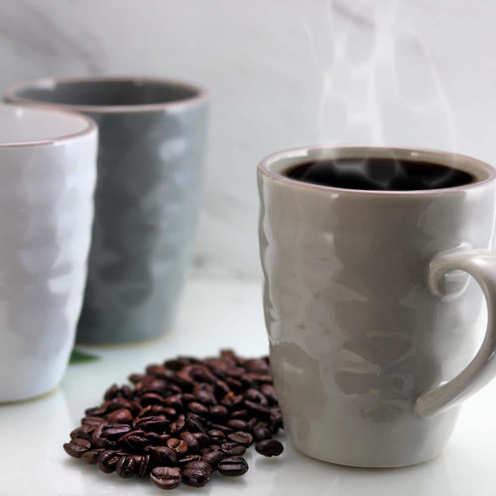 Tahitian Waves Assorted Gray Stoneware Mug Set with Stand