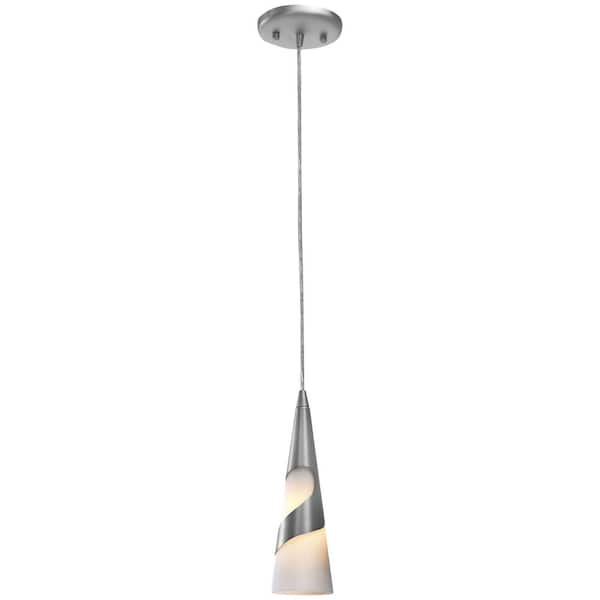 Access Lighting Onyx 1-Light Brushed Steel Shaded Pendant Light with Glass Shade