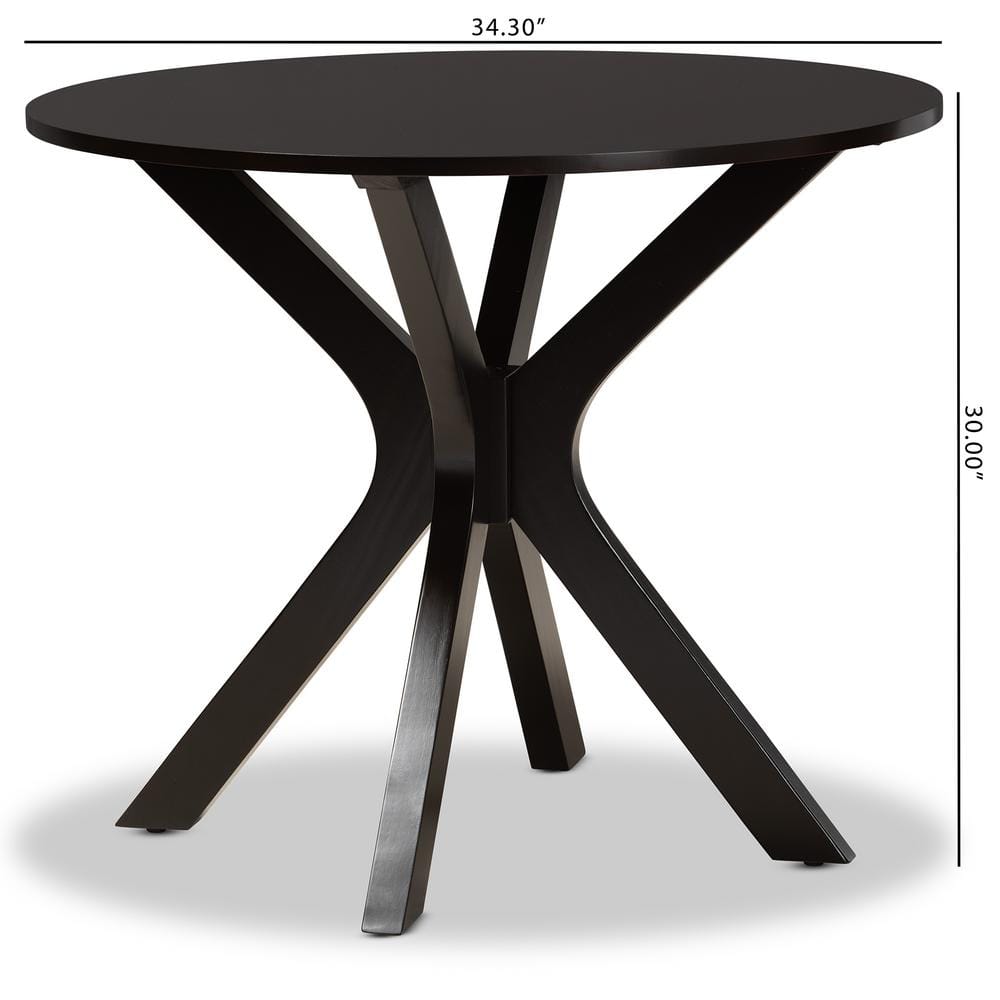 Kenji Espresso Brown Round Wood Dining Table with Sculptural Base