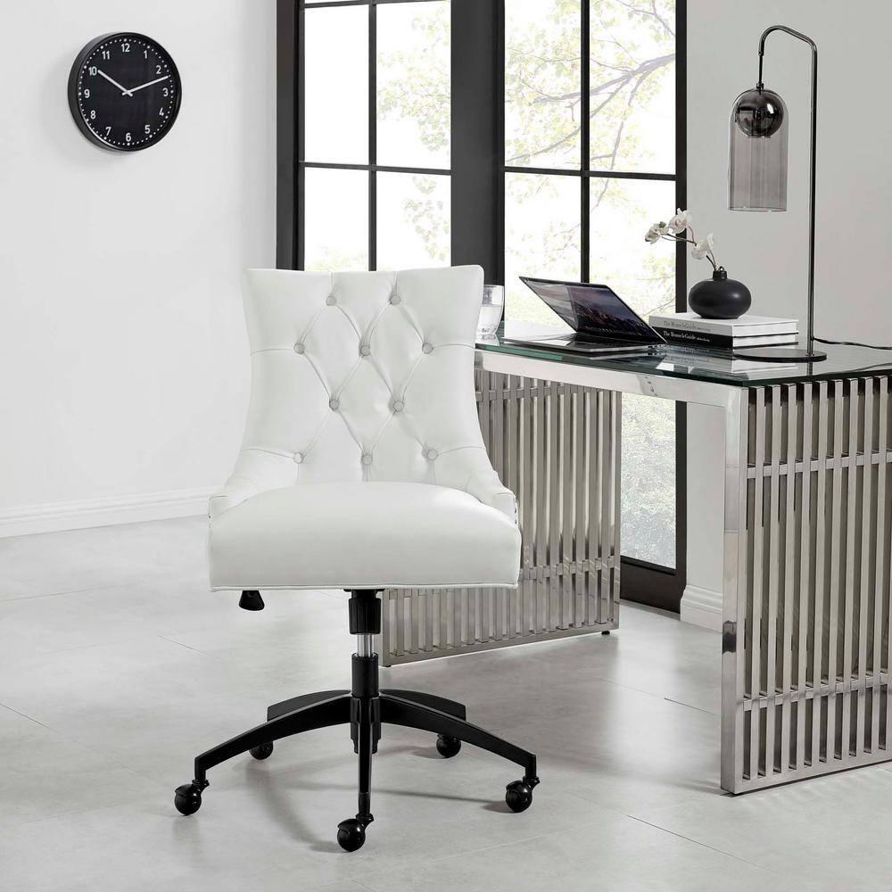 Black and White Tufted Vegan Leather Swivel Office Chair