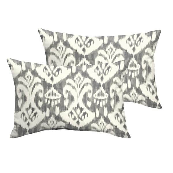 SORRA HOME Grey/Cream Rectangular Outdoor Knife Edge Lumbar Pillows (2-Pack)