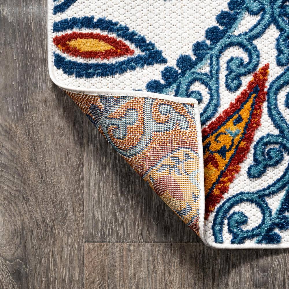 Boho Paisley Orange/Blue Synthetic Indoor/Outdoor Area Rug