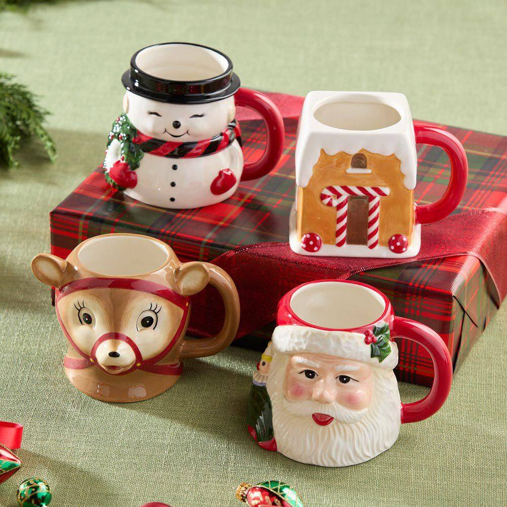 Santa's Retro Christmas 16 oz. Assorted Colors 3-D Ceramic Mugs (Set of 4) price history on PriceWatchPro