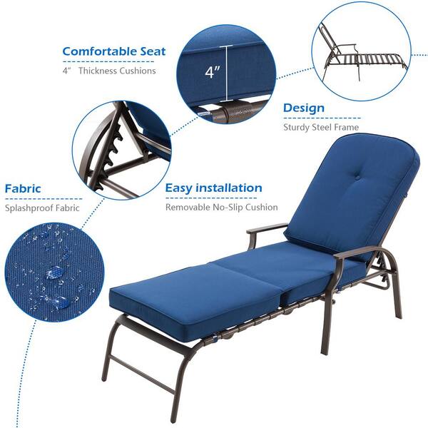 AECOJOY Adjustable Tufted Metal Outdoor Lounge Chair with Blue