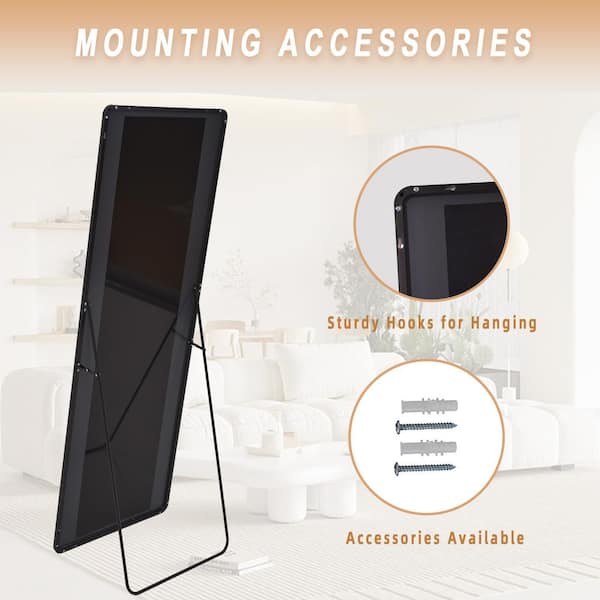 21 in. W x 64 in. H Rectangular Black Aluminum Alloy Framed Rounded Full Length Mirror Standing Floor Mirror