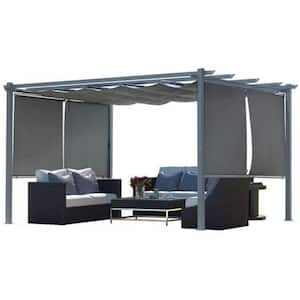 13 ft. x 10 ft. Gray Aluminum Frame Patio Pergola with Gray Retractable Shade Top Canopy and 4 Pieces Roller Shade