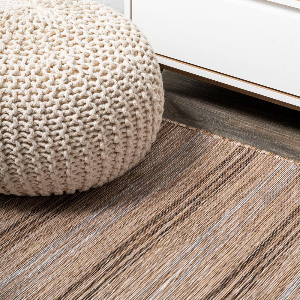 Mid-Century Jute-Brown Stripe Flat-Weave 5'x8' Synthetic Rug