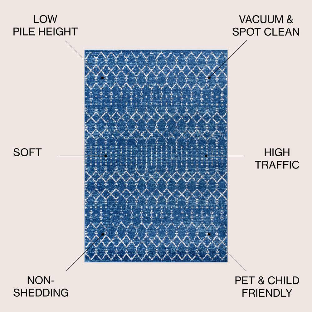 8' x 10' Blue and White Trellis Synthetic Area Rug