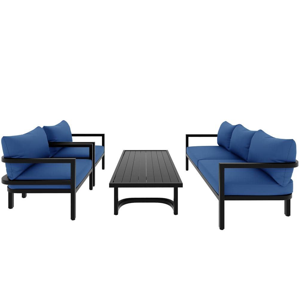 5 Piece Set Stee Metal Outdoor Dining Sofa Set, Waterproof, and Anti-uv, wi