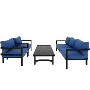 5 Piece Set Stee Metal Outdoor Dining Sofa Set, Waterproof, and Anti-uv, with Light Gray Cushions