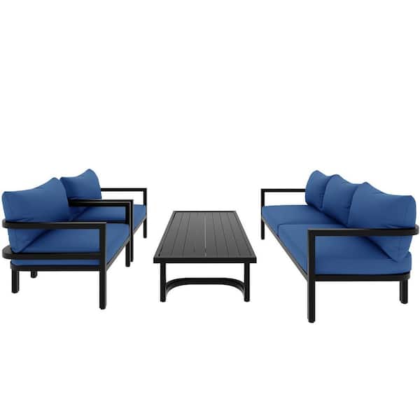 Unbranded 5 Piece Set Stee Metal Outdoor Dining Sofa Set, Waterproof, and Anti-uv, with Light Gray Cushions