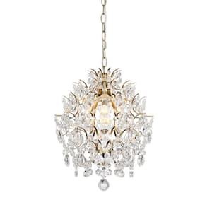 Daisy 16 in. Wide Indoor 3-Light Brushed Brass Crystal Chandelier