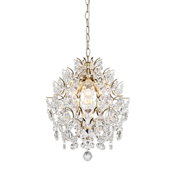 Jojospring Daisy 16 in. Wide Indoor 3-Light Brushed Brass Crystal Chandelier