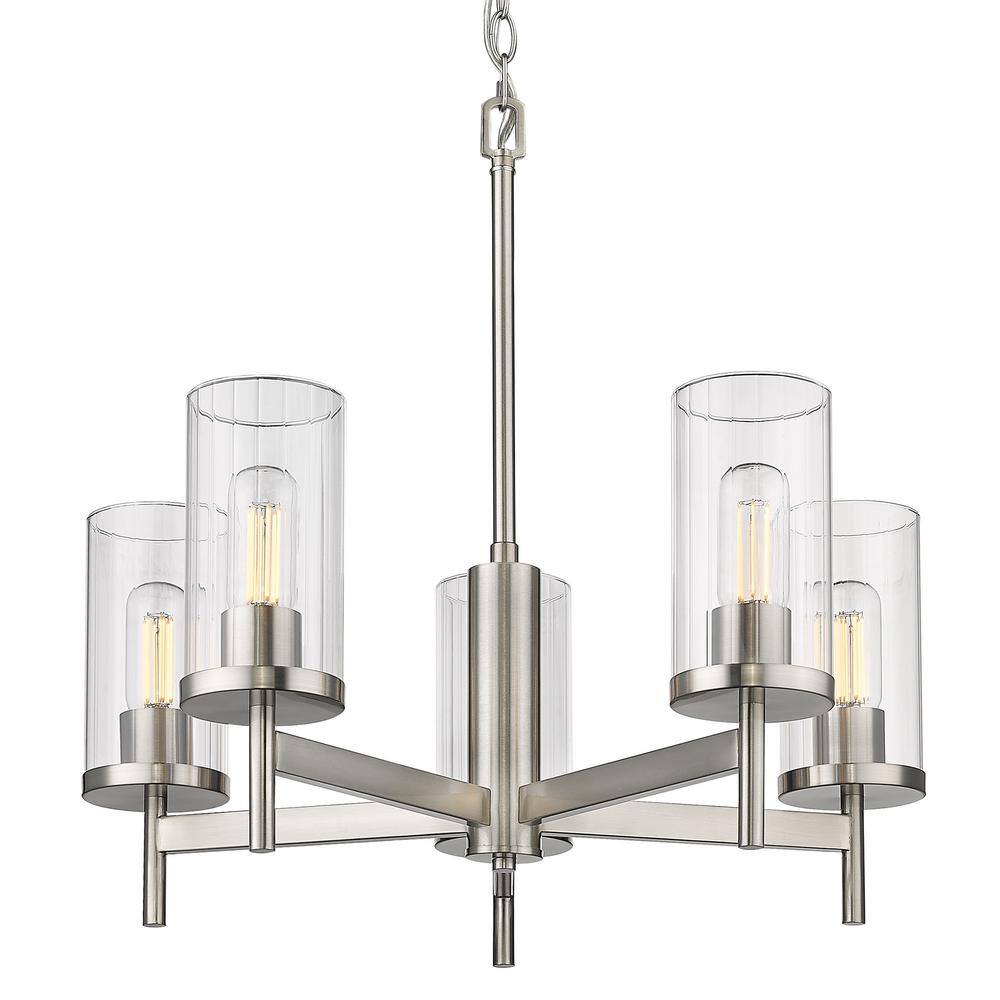 Winslett Pewter 5-Light Chandelier with Clear Glass Shades