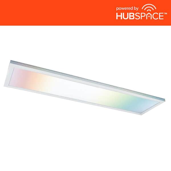 Commercial Electric 1 ft. x 4 ft. Smart Color Selectable RGBW CCT Integrated LED White Flat Panel Ceiling Flush Mount Powered by Hubspace